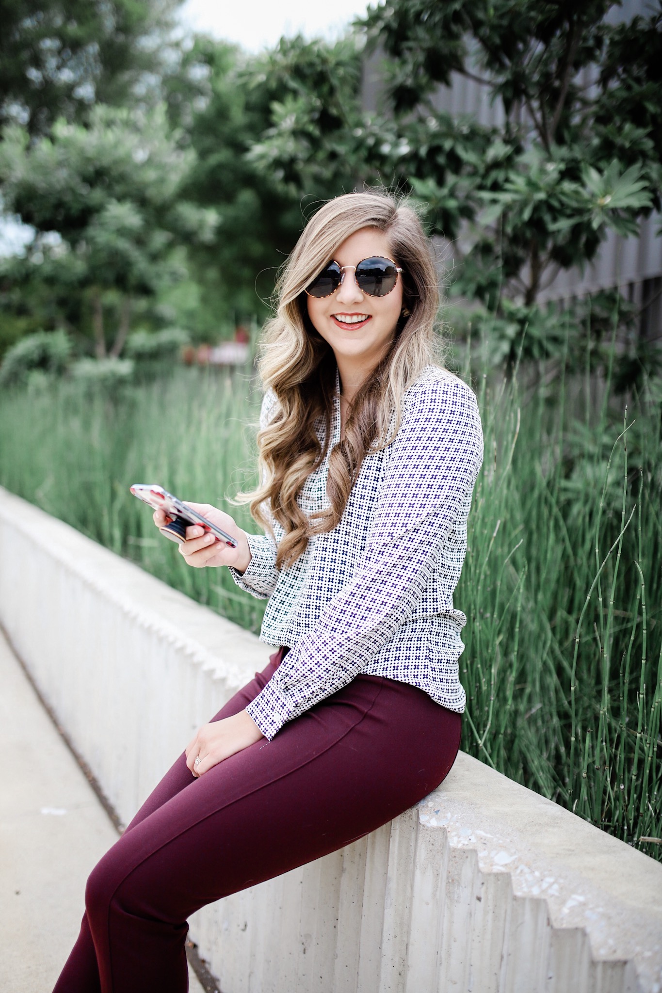 Fall Workwear Outfit Inspiration With Maroon Pants - Thrifty Pineapple