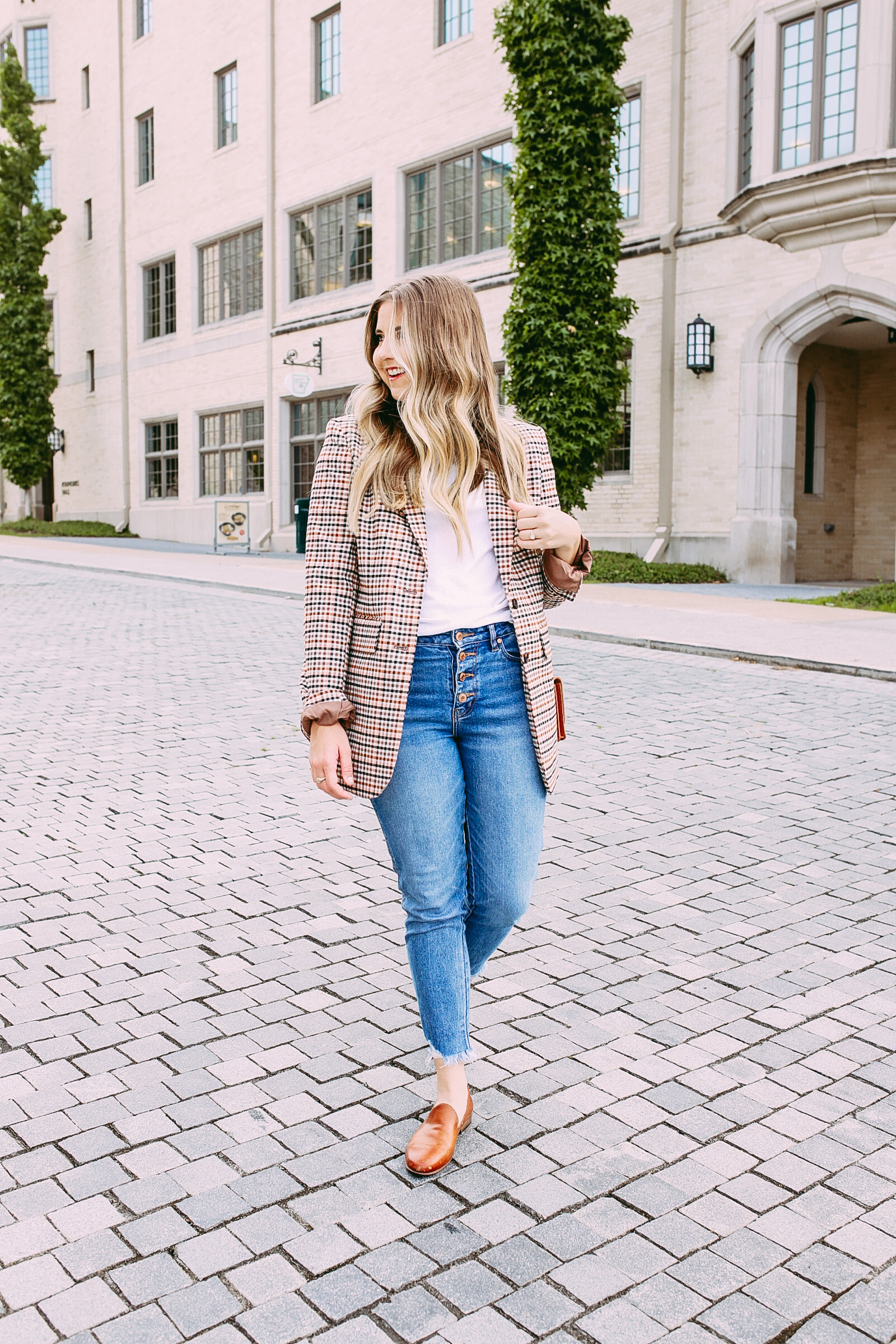 Fall Business Outfit with a Plaid Blazer